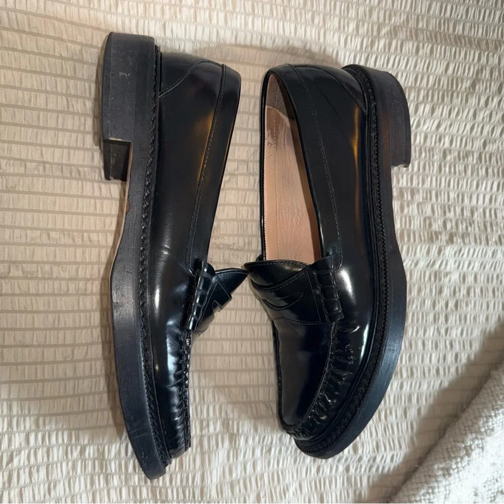 J Crew Black Lug Sole Leather Penny Loafers 9.5